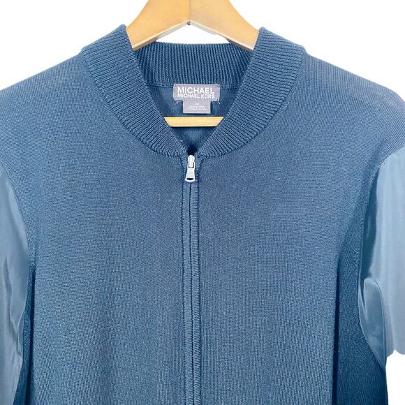 Michael Kors Wool Blend Windbreaker Sleeve Jacket Black Casual Mock Neck Slim M - Picture 2 of 6